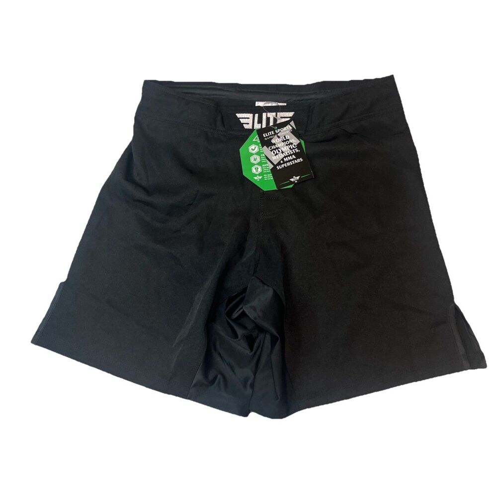 ELITE SPORTS Sz M Black MMA Kickboxing Athletic Shorts Drawstring Mens
